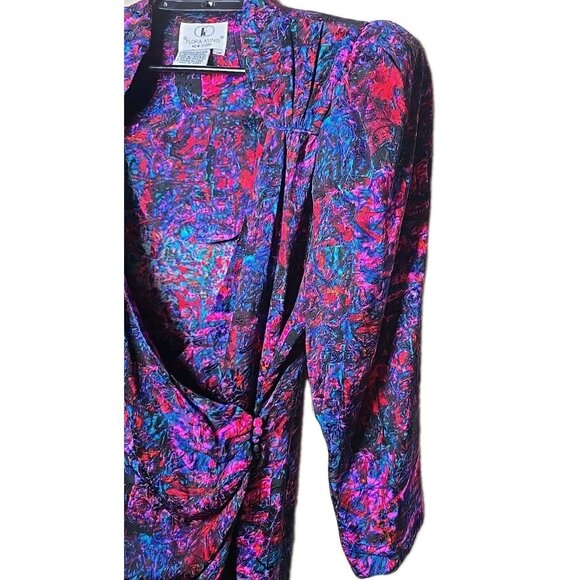 Vtg 80s Flora Kung New York Silk Wrap Blouse Abstract Print Shoulder Pads Sz 14 - Picture 4 of 7